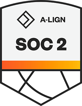 A-LIGN SOC 2 Badge - Shield icon with black sans-serif type and red-yellow gradient