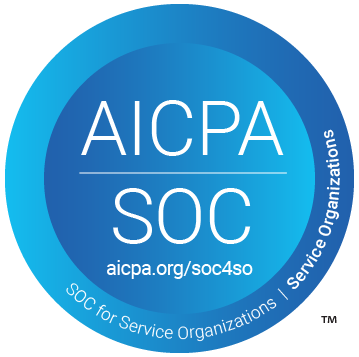 AICPA SOC Badge - Blue gradient circle with white sans-serif type inside